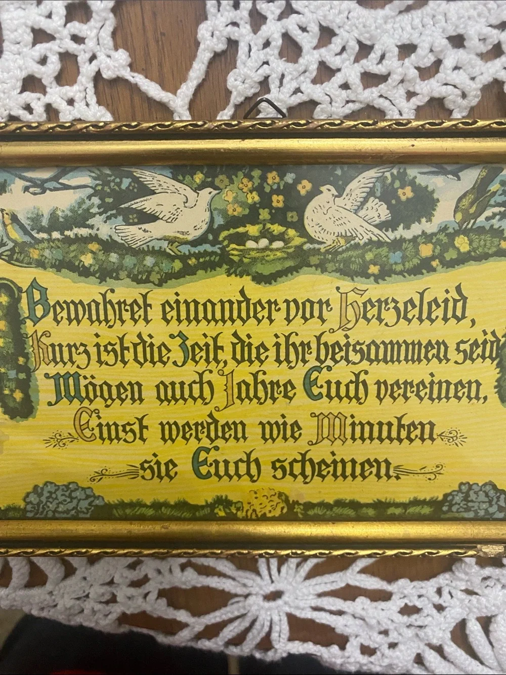 Vintage German Gold Framed Wall Art - Scenic & Script Prints (Gold)